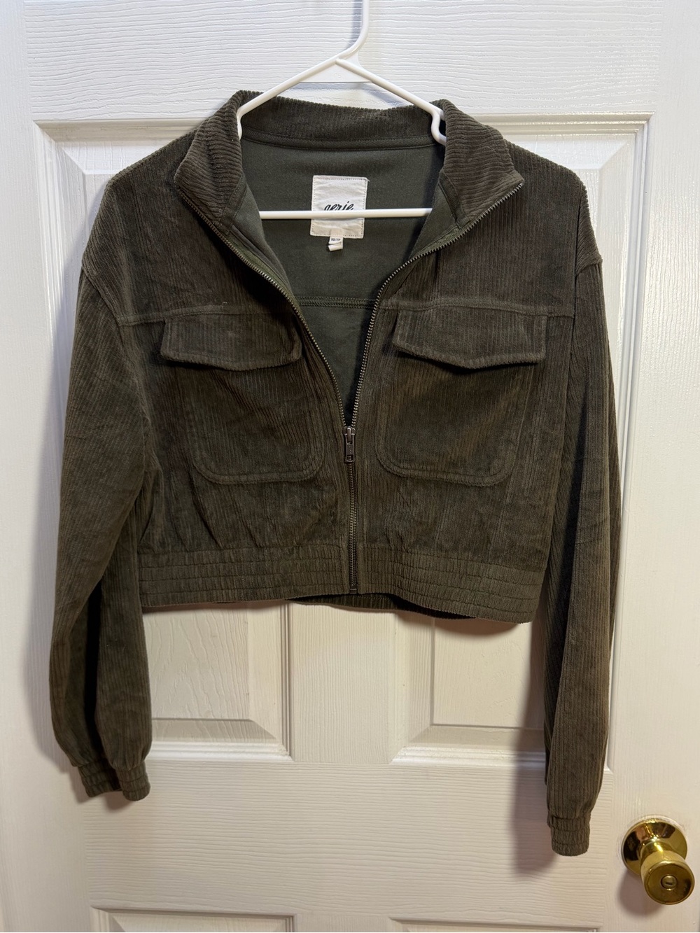 aerie Cropped Corduroy Utility Jacket in Olive